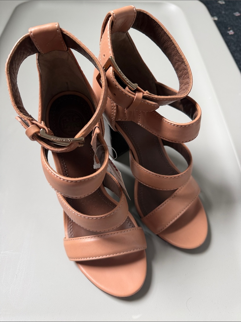 Tory Burch Strappy Leather High Heel Sandals — Tan